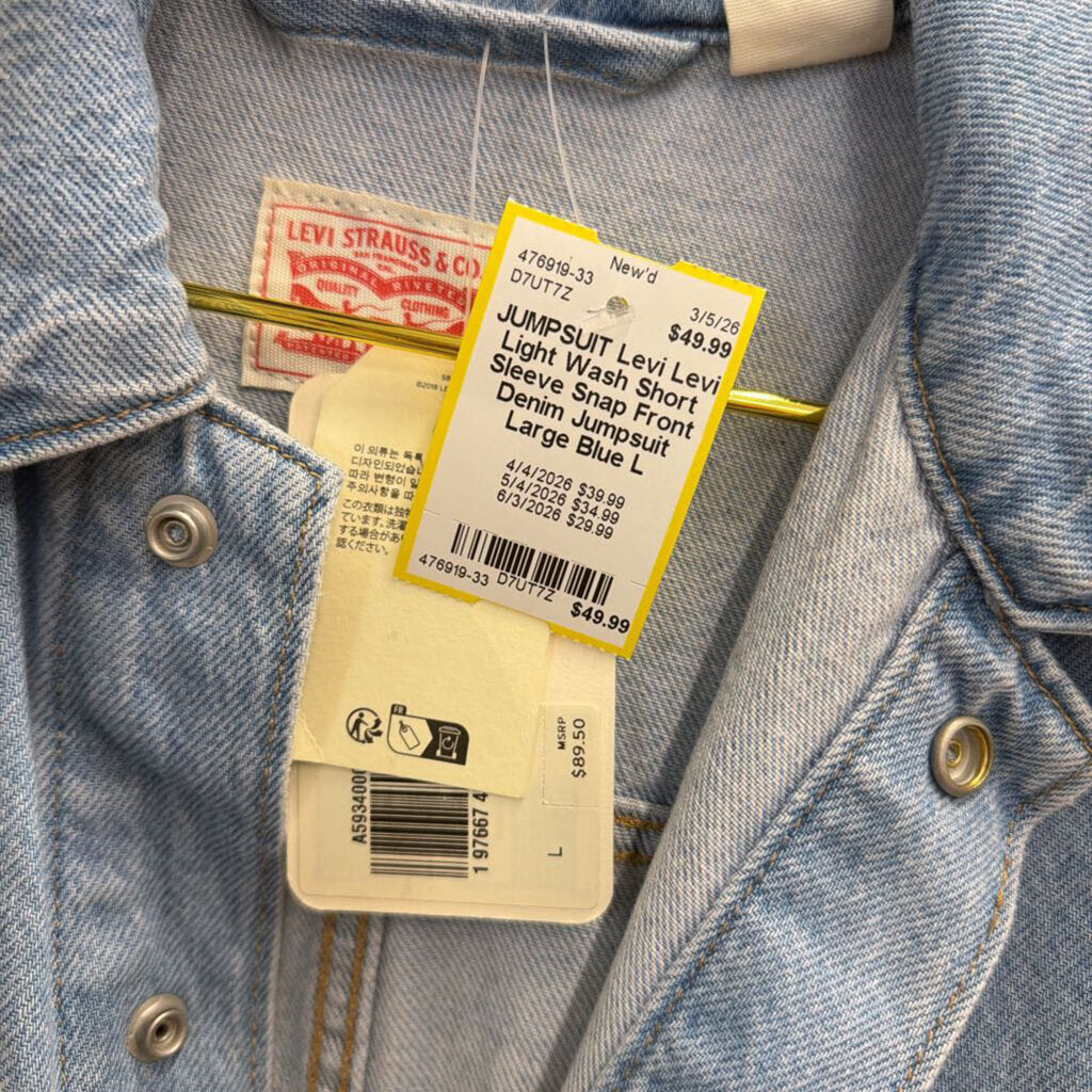 Levi Light Wash Short Sleeve Snap Front Denim Jumpsuit Large