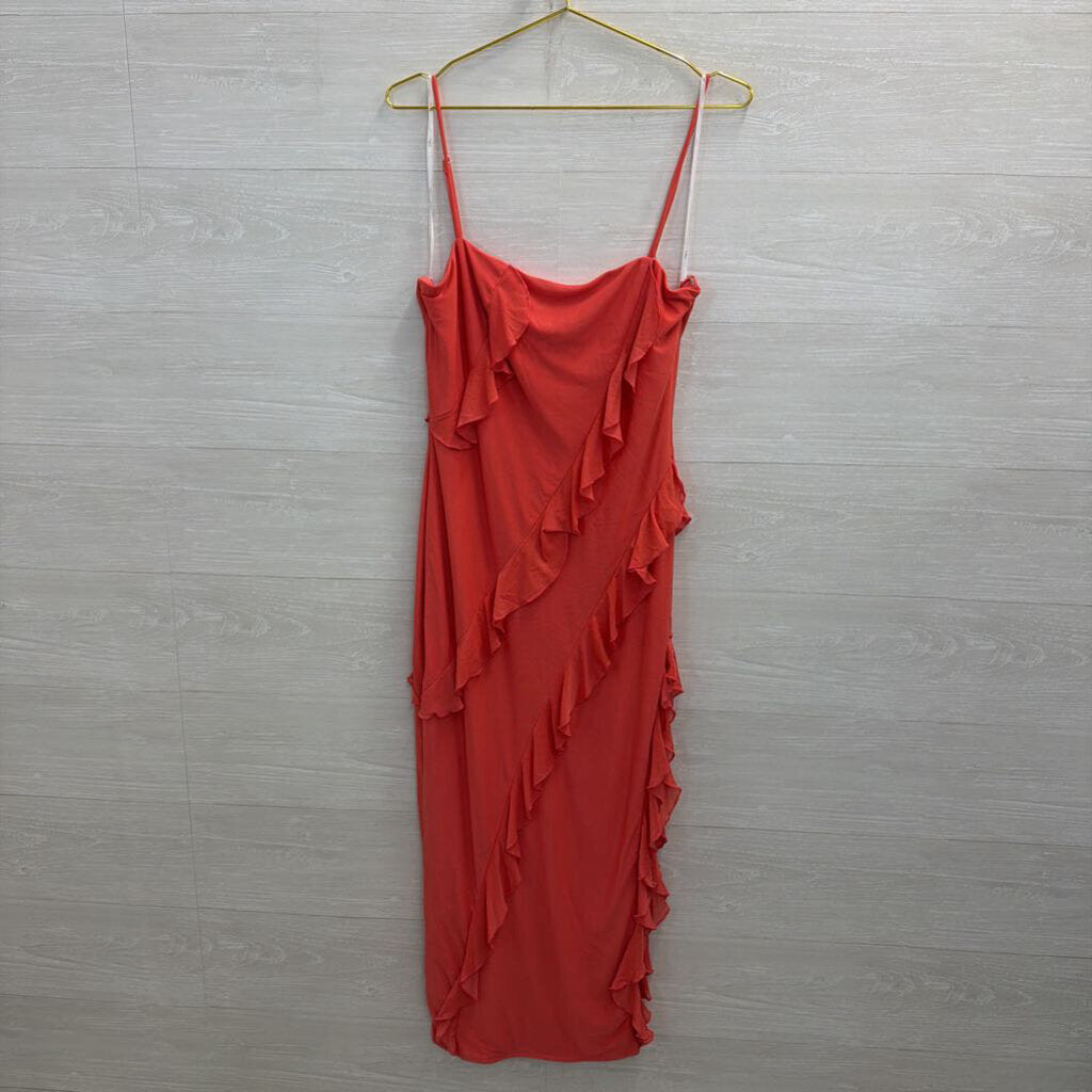 Lulus Coral Ruffle Detail Midi Dress Extra Large