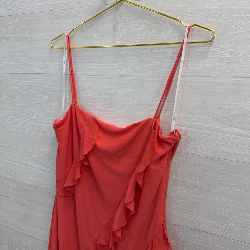 Lulus Coral Ruffle Detail Midi Dress Extra Large