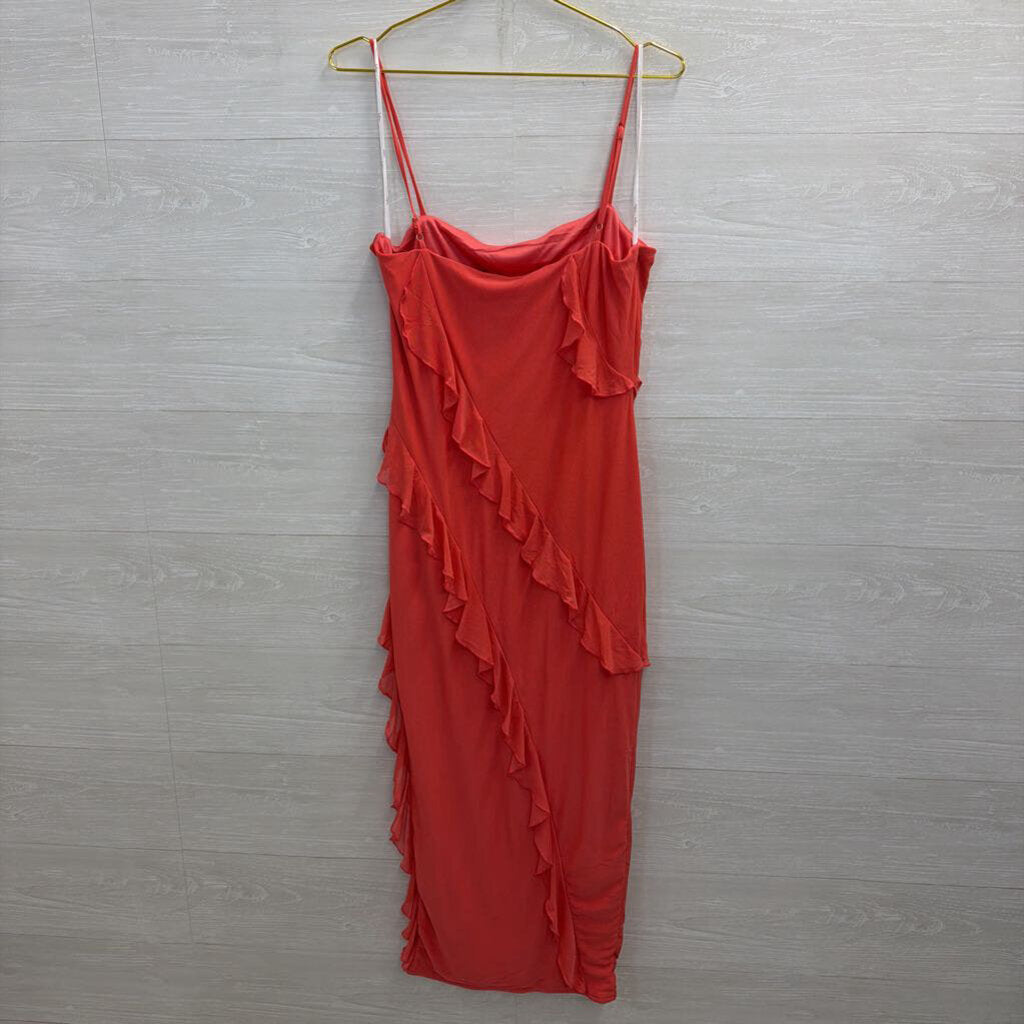 Lulus Coral Ruffle Detail Midi Dress Extra Large