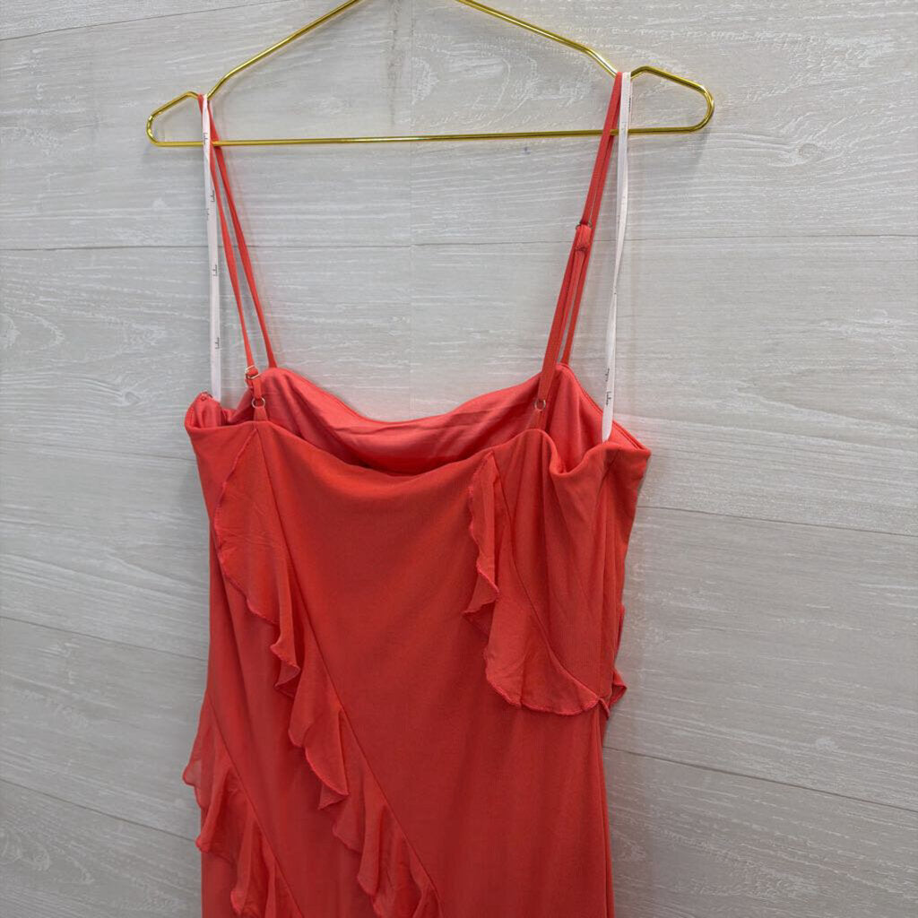 Lulus Coral Ruffle Detail Midi Dress Extra Large