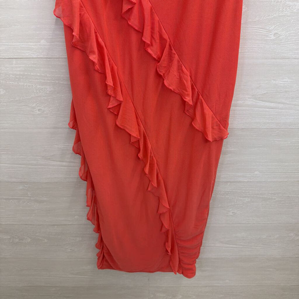 Lulus Coral Ruffle Detail Midi Dress Extra Large