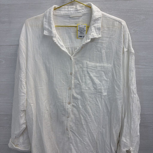 Aerie White Textured Long Sleeve Button Front Romper Large