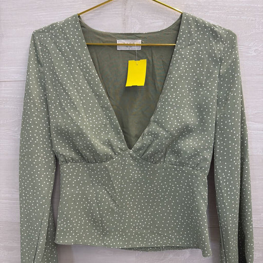 Sage Green/ White Polka Dot Cropped Long Sleeve Top Small