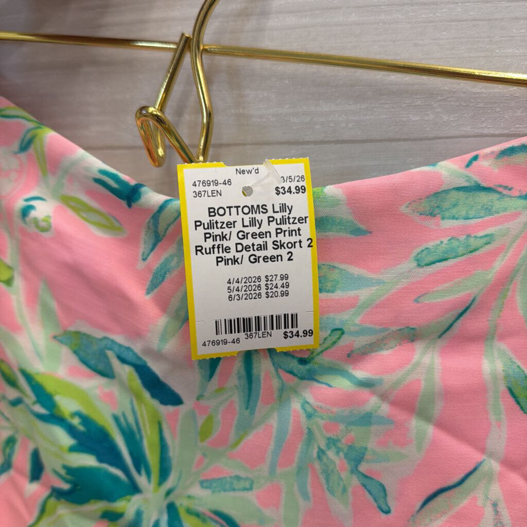 Lilly Pulitzer Pink/ Green Print Ruffle Detail Skort 2