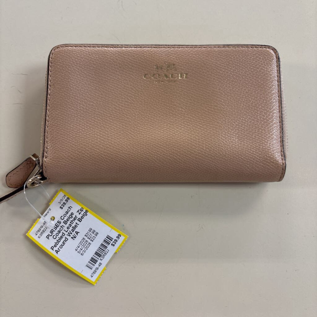 Coach Beige Pebbled Leather Zip Around Wallet