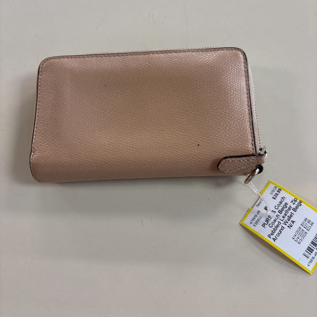 Coach Beige Pebbled Leather Zip Around Wallet