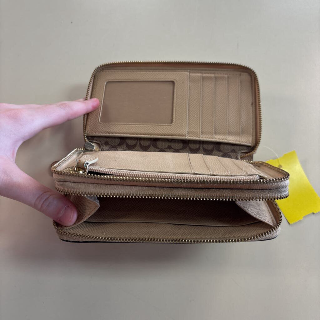 Coach Beige Pebbled Leather Zip Around Wallet