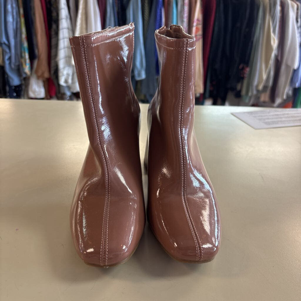 Delicious Brown Patent Leather Ankle Boots 6