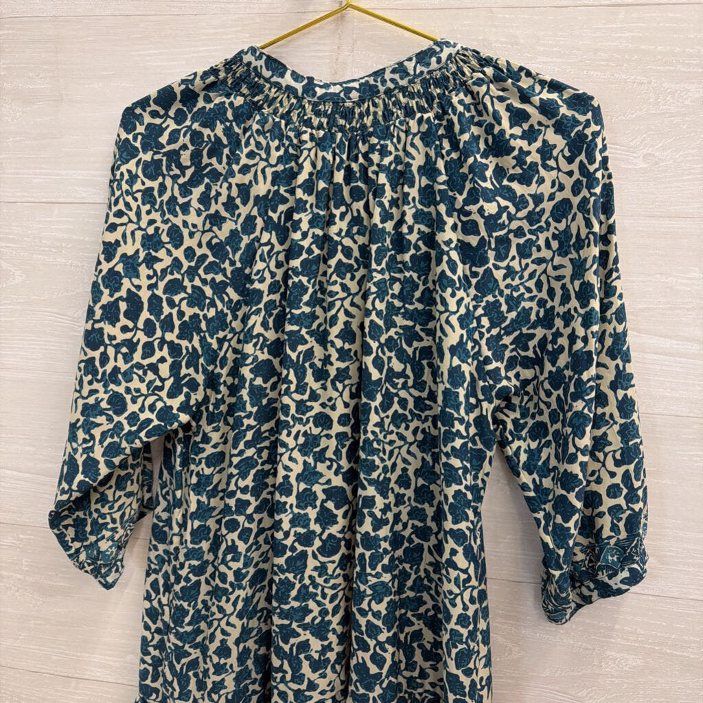 Natalie Martin Blue/ White Print Long Sleeve Dress Small