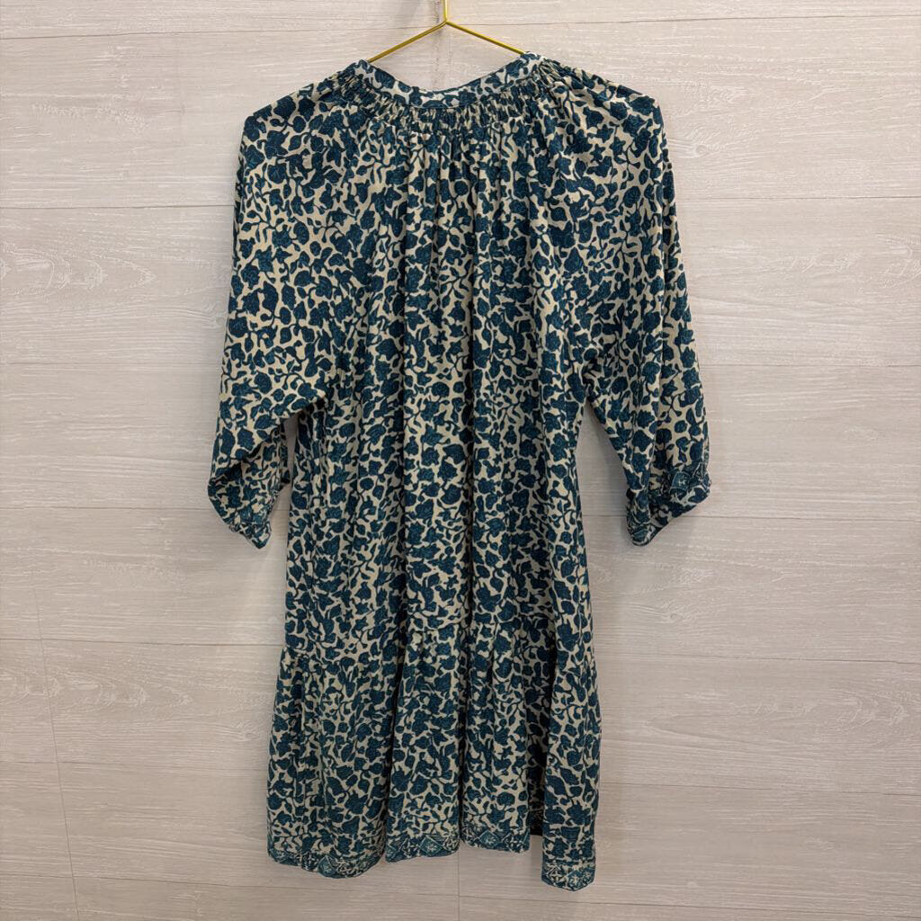 Natalie Martin Blue/ White Print Long Sleeve Dress Small