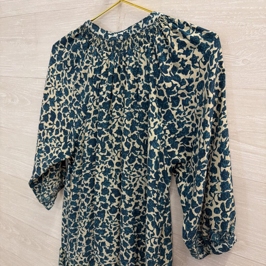 Natalie Martin Blue/ White Print Long Sleeve Dress Small
