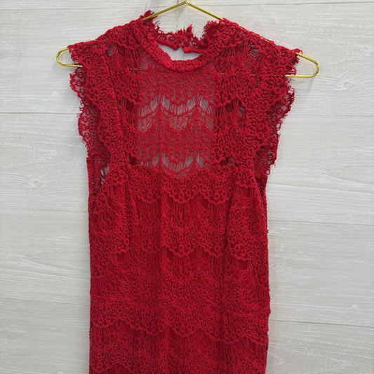 Intimately Free People Red Lace High Neck Dress Small