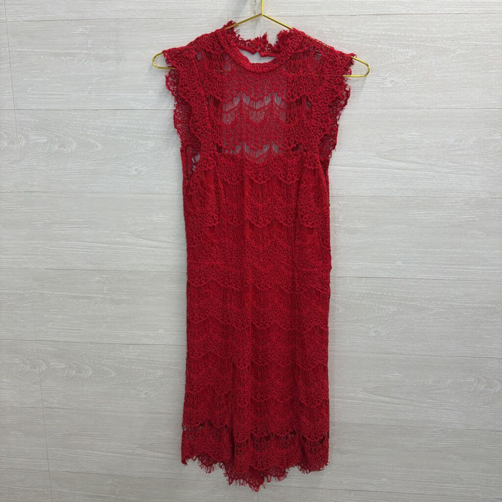 Intimately Free People Red Lace High Neck Dress Small