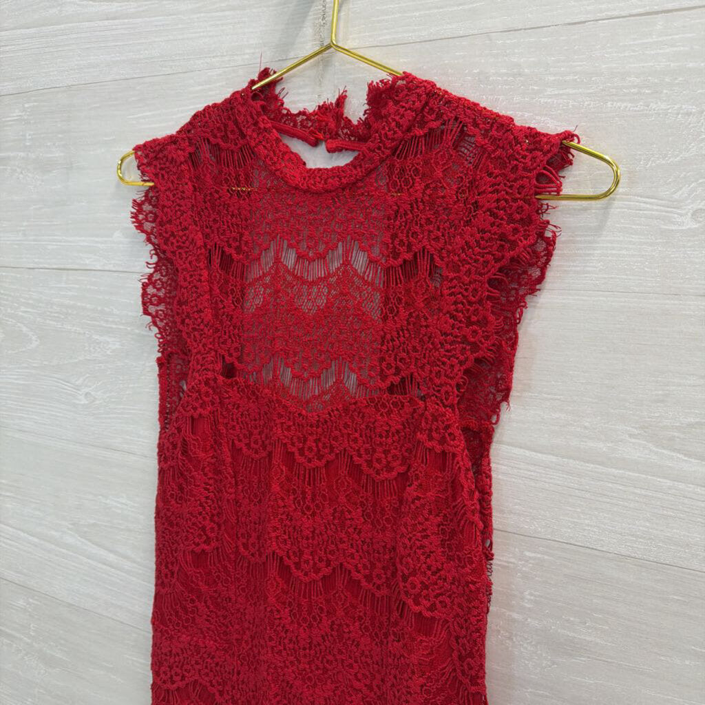Intimately Free People Red Lace High Neck Dress Small