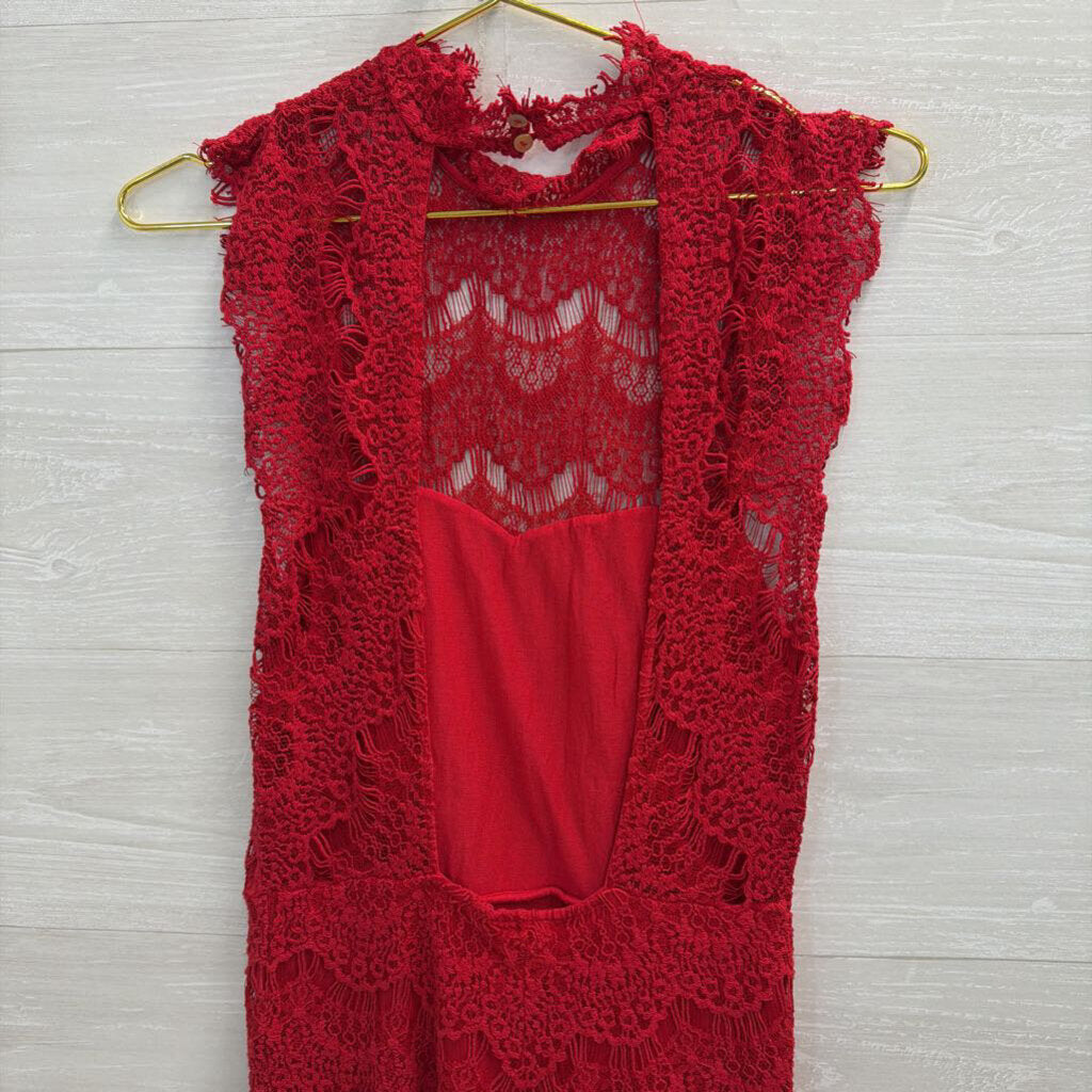 Intimately Free People Red Lace High Neck Dress Small
