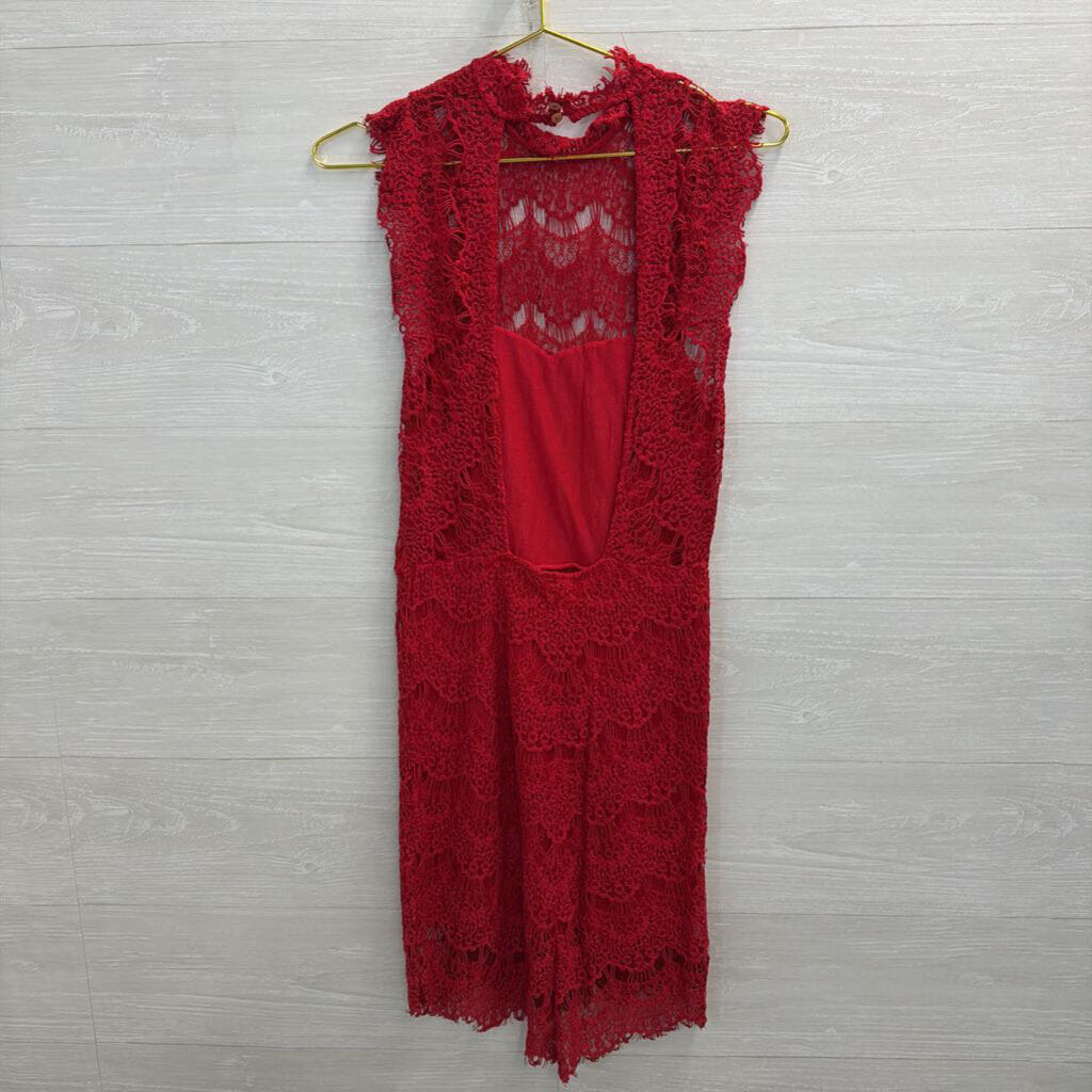 Intimately Free People Red Lace High Neck Dress Small