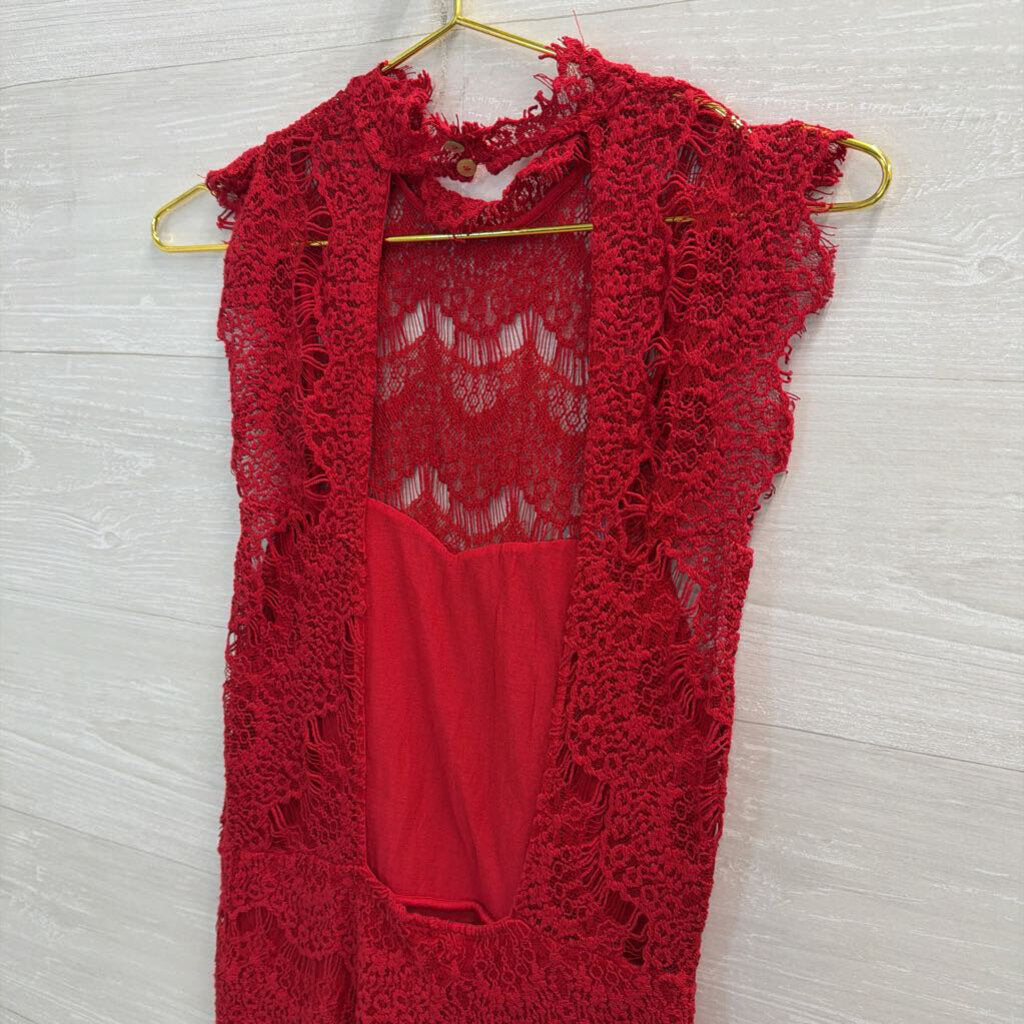 Intimately Free People Red Lace High Neck Dress Small