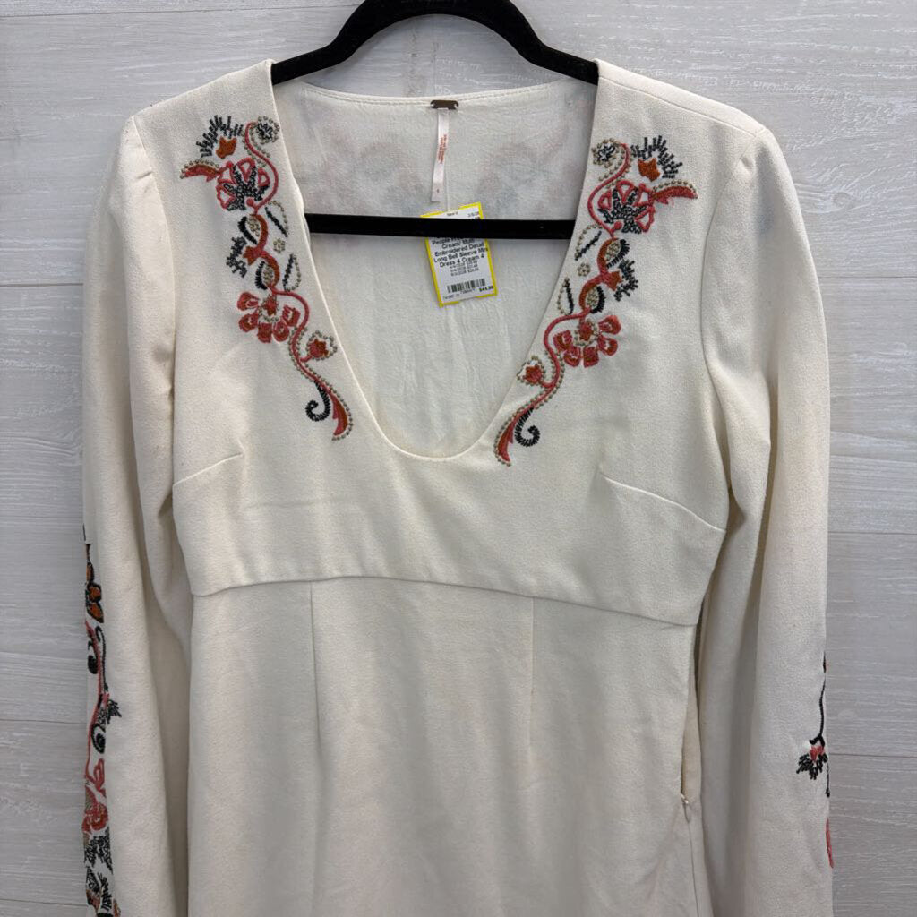 Free People Cream/ Multi Embroidered Detail Long Bell Sleeve Mini Dress 4