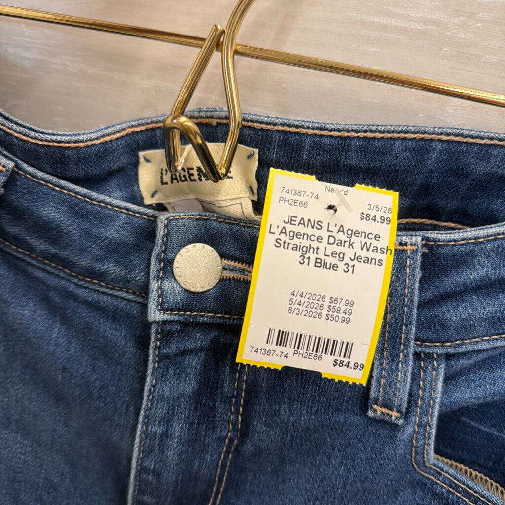L'Agence Dark Wash Straight Leg Jeans 31