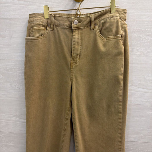 Zenana Brown Denim Frayed Hem Pants Large