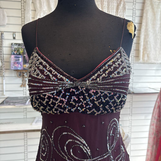 Adrianna Papell Burgundy Beaded Print Midi Formal Dress 6