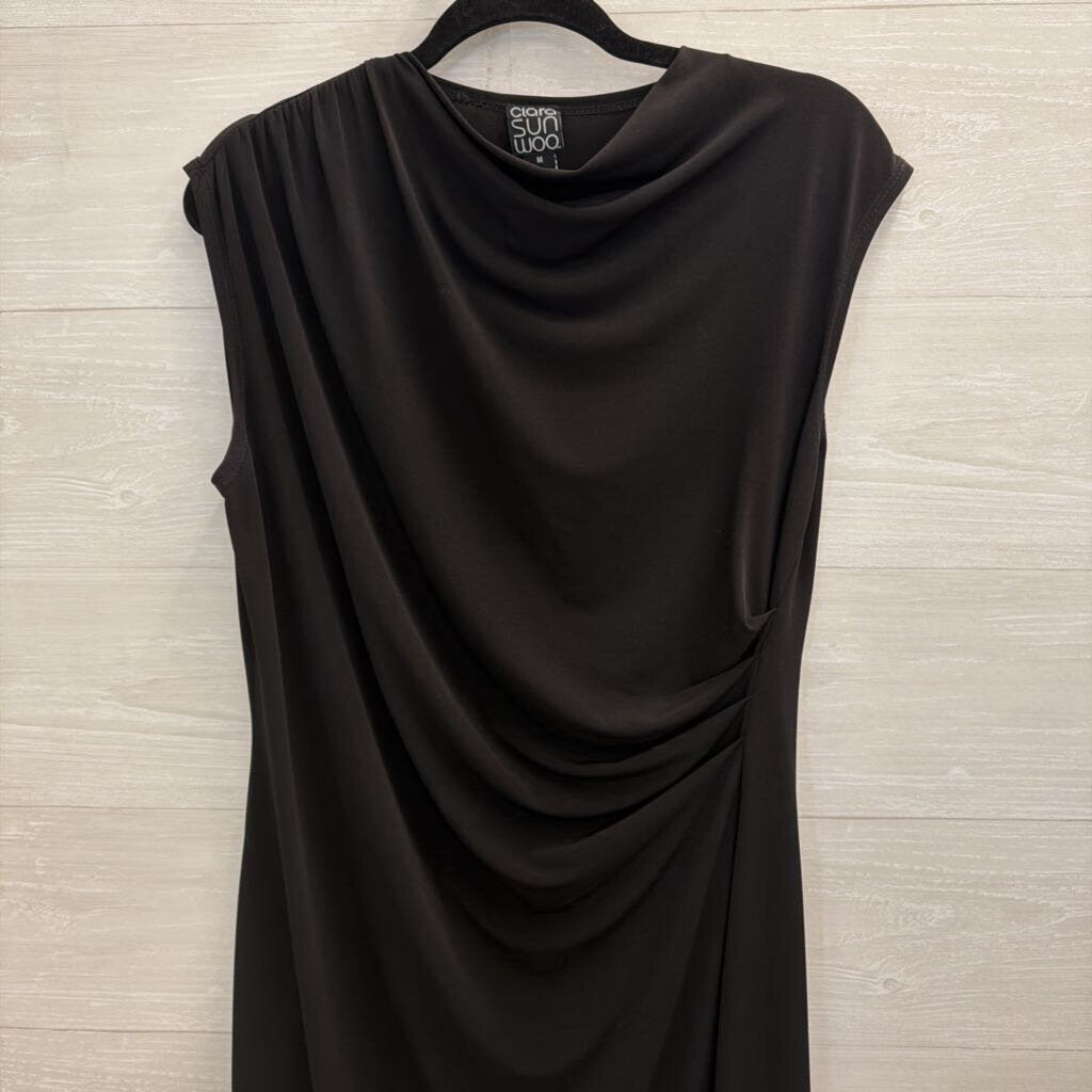 Clara Sun Woo Black Ruched Detail Sleeveless Dress Medium