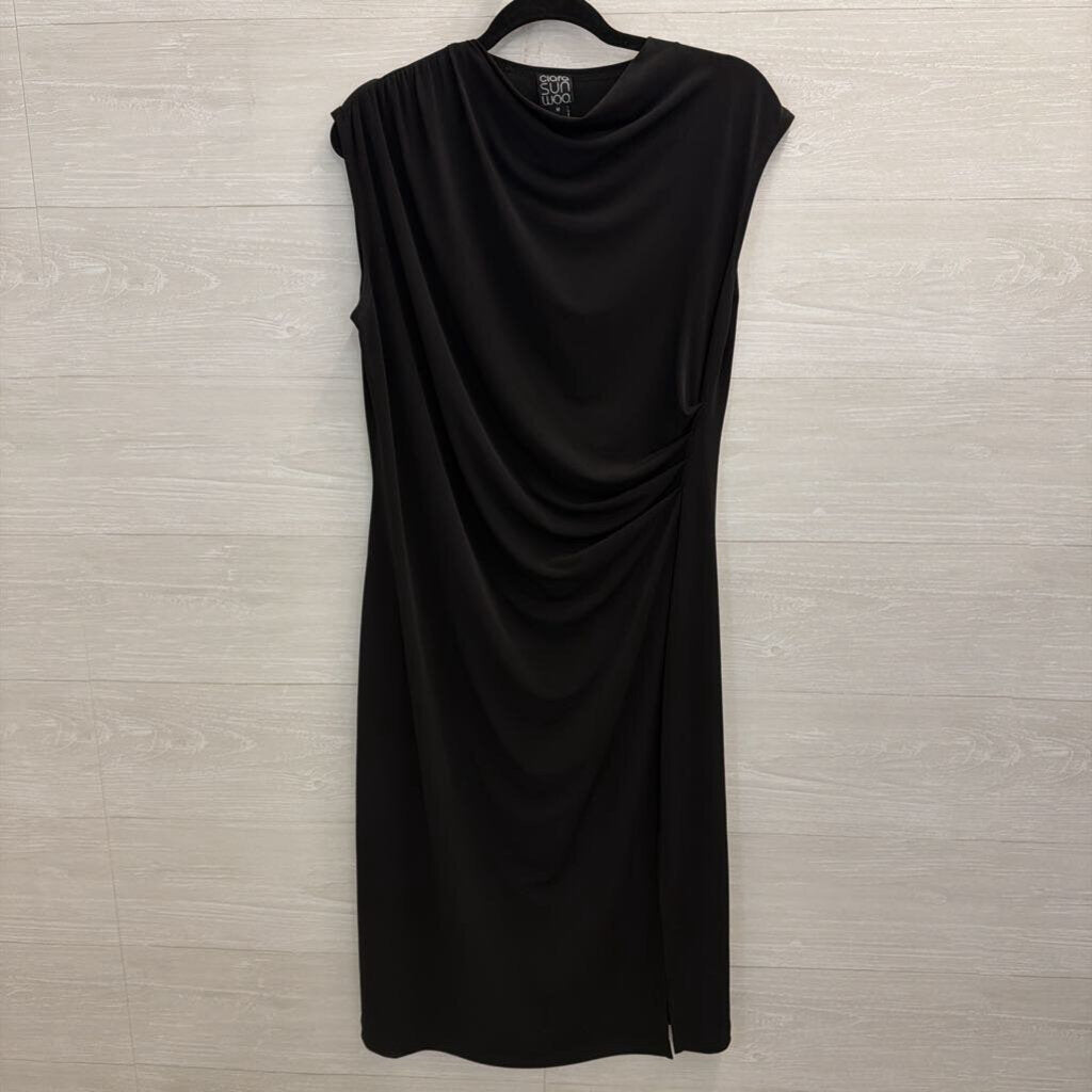 Clara Sun Woo Black Ruched Detail Sleeveless Dress Medium