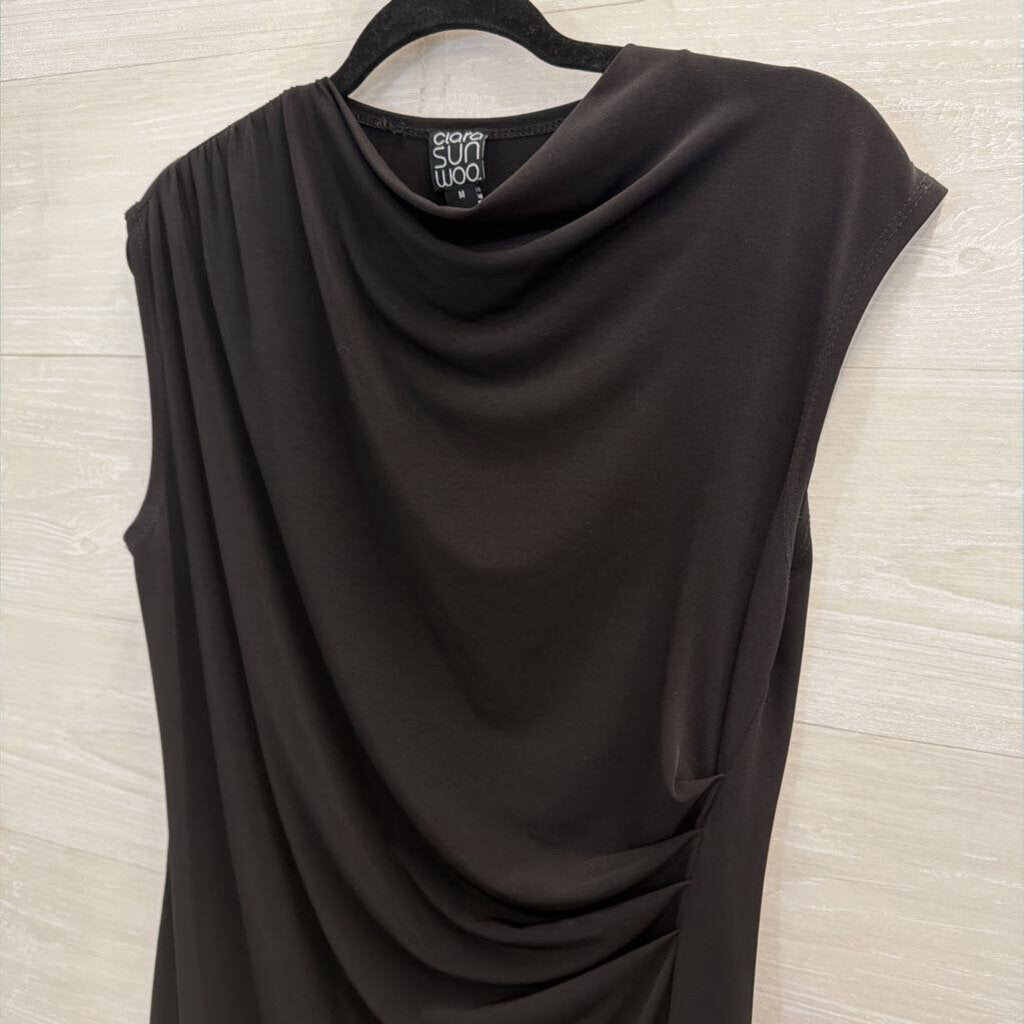 Clara Sun Woo Black Ruched Detail Sleeveless Dress Medium
