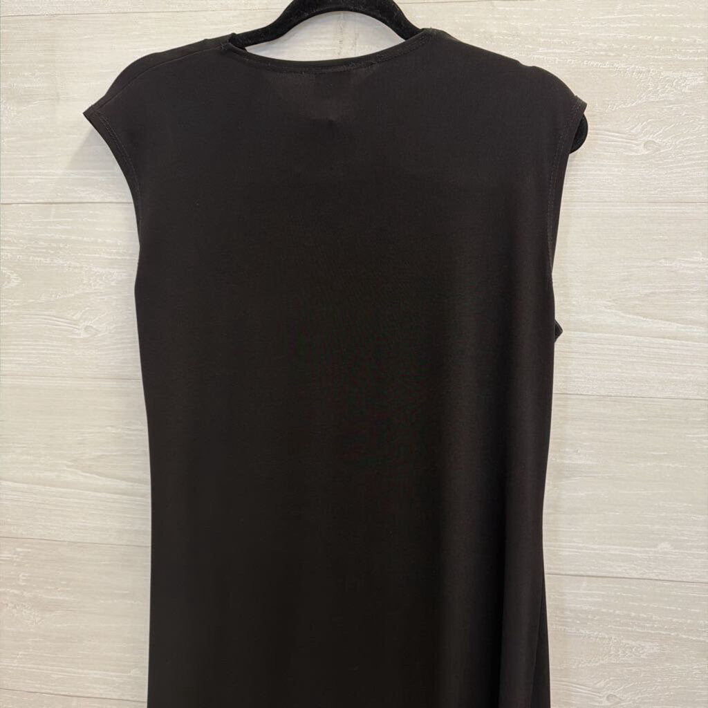 Clara Sun Woo Black Ruched Detail Sleeveless Dress Medium