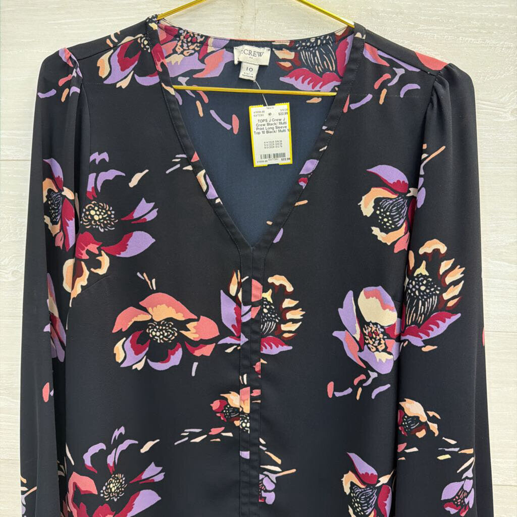 J Crew Black/ Multi Print Long Sleeve Top 10