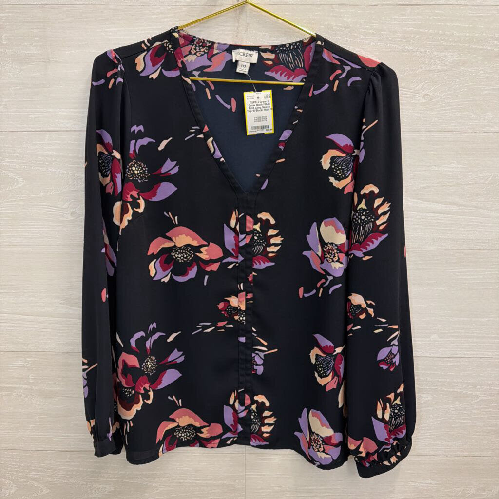 J Crew Black/ Multi Print Long Sleeve Top 10