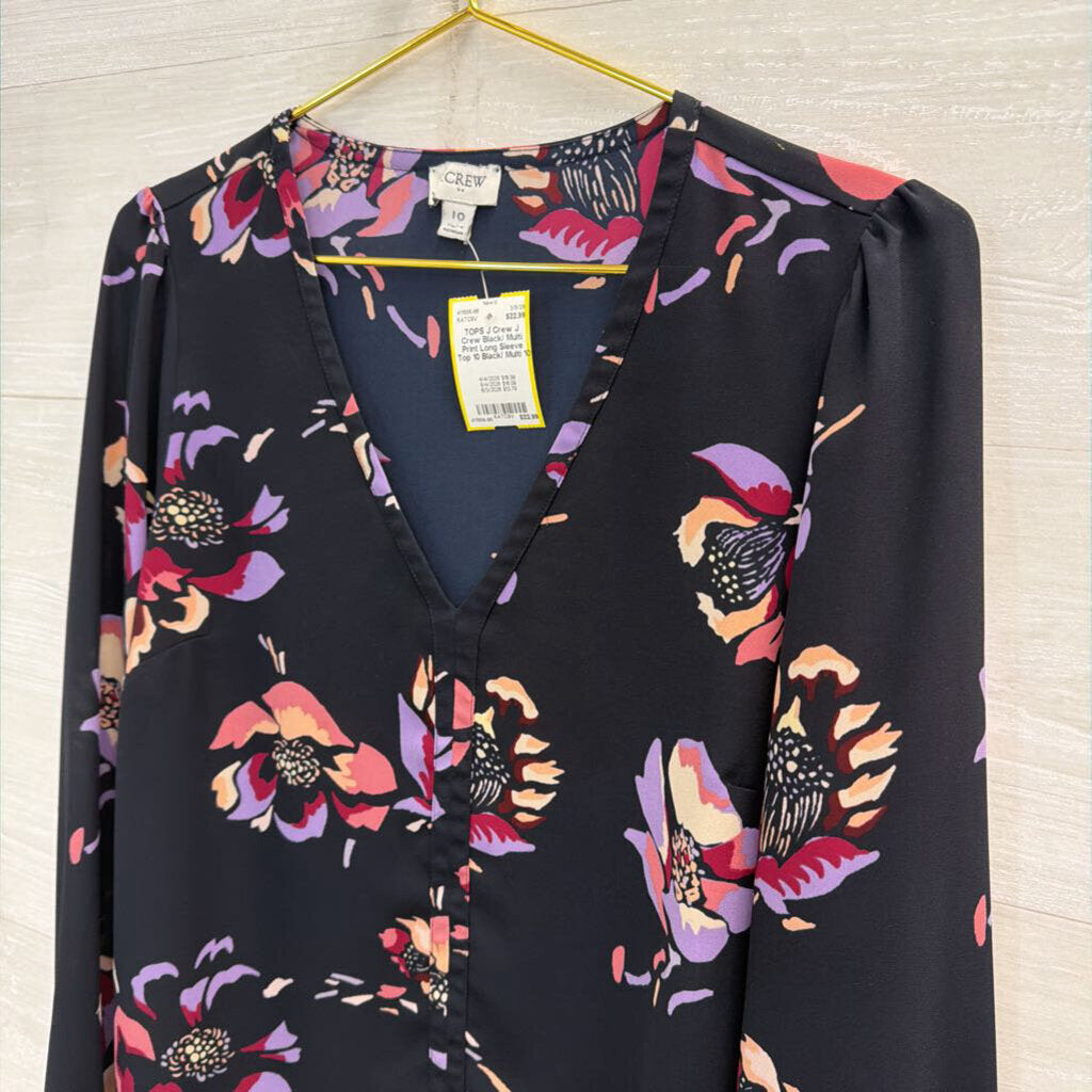 J Crew Black/ Multi Print Long Sleeve Top 10