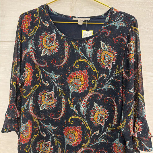 Valerie Stevens Navy/ Multi Print Long Sleeve Top Large