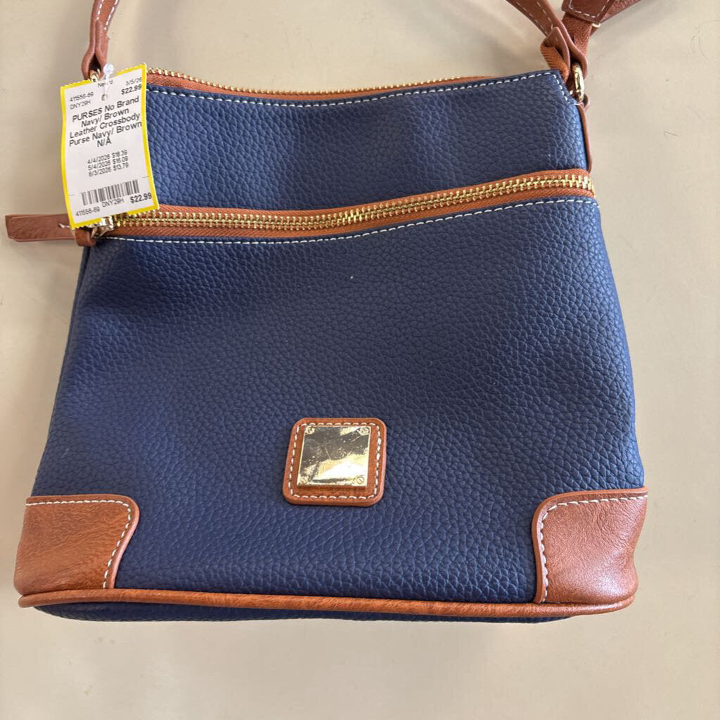 Navy/ Brown Leather Crossbody Purse