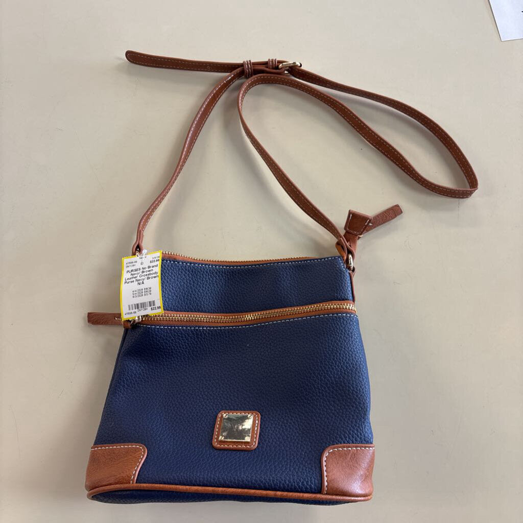 Navy/ Brown Leather Crossbody Purse