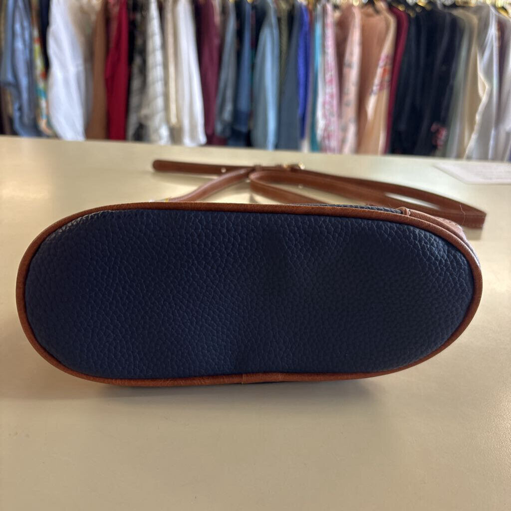 Navy/ Brown Leather Crossbody Purse