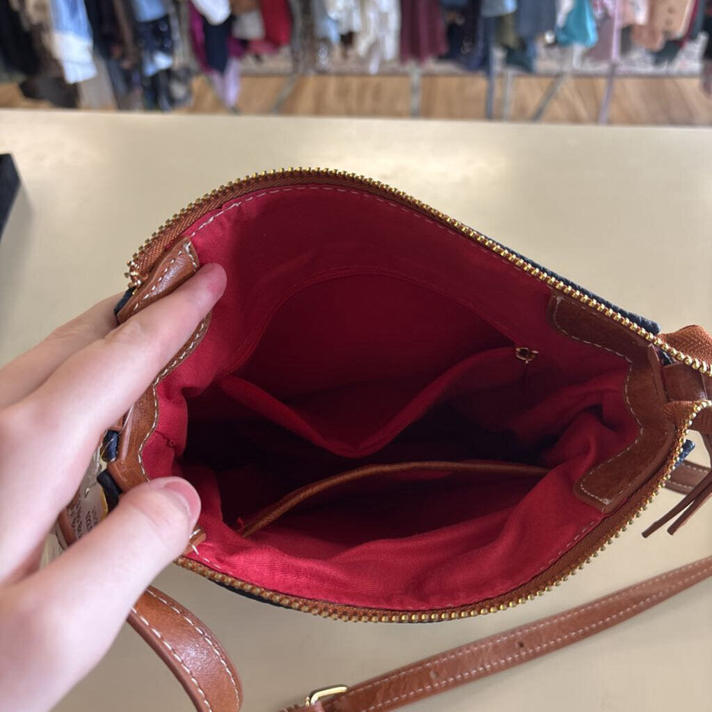 Navy/ Brown Leather Crossbody Purse