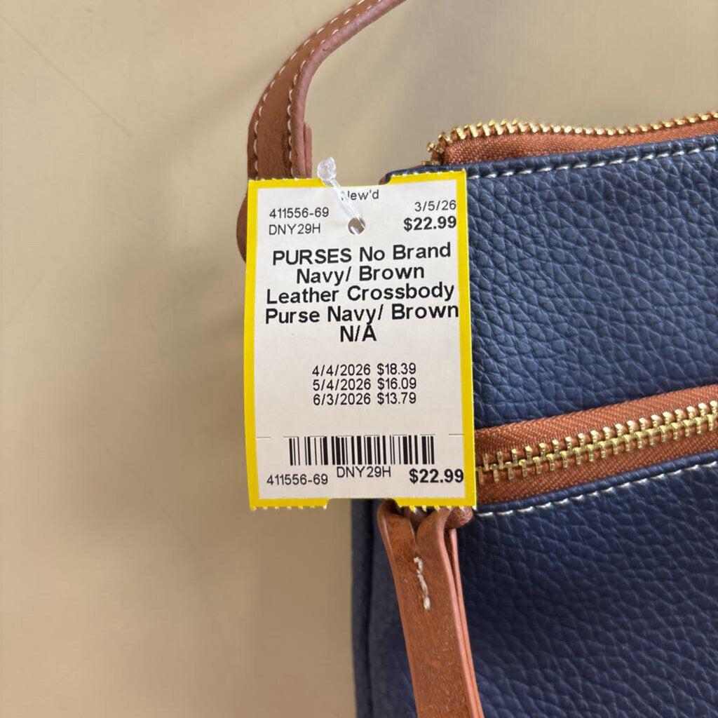 Navy/ Brown Leather Crossbody Purse