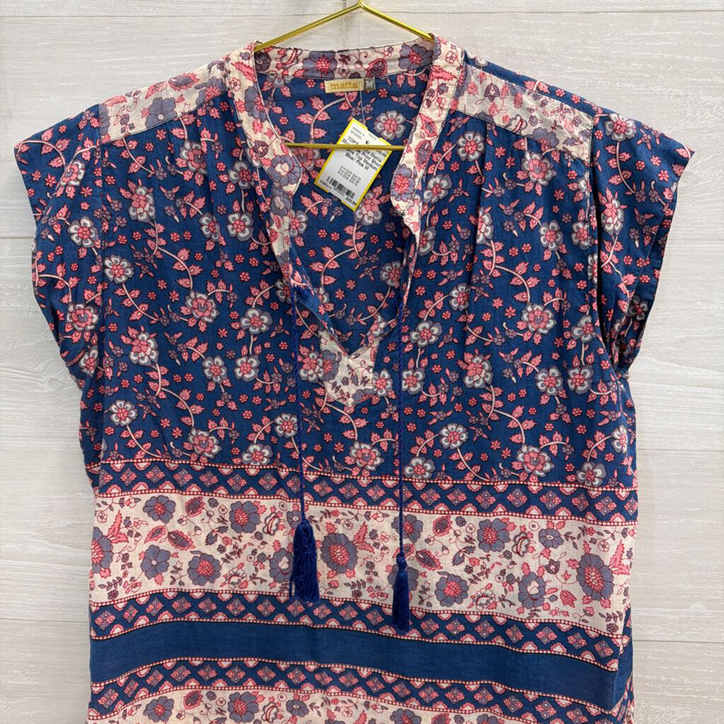 Matta Blue/ Pink Print Short Sleeve Top Medium