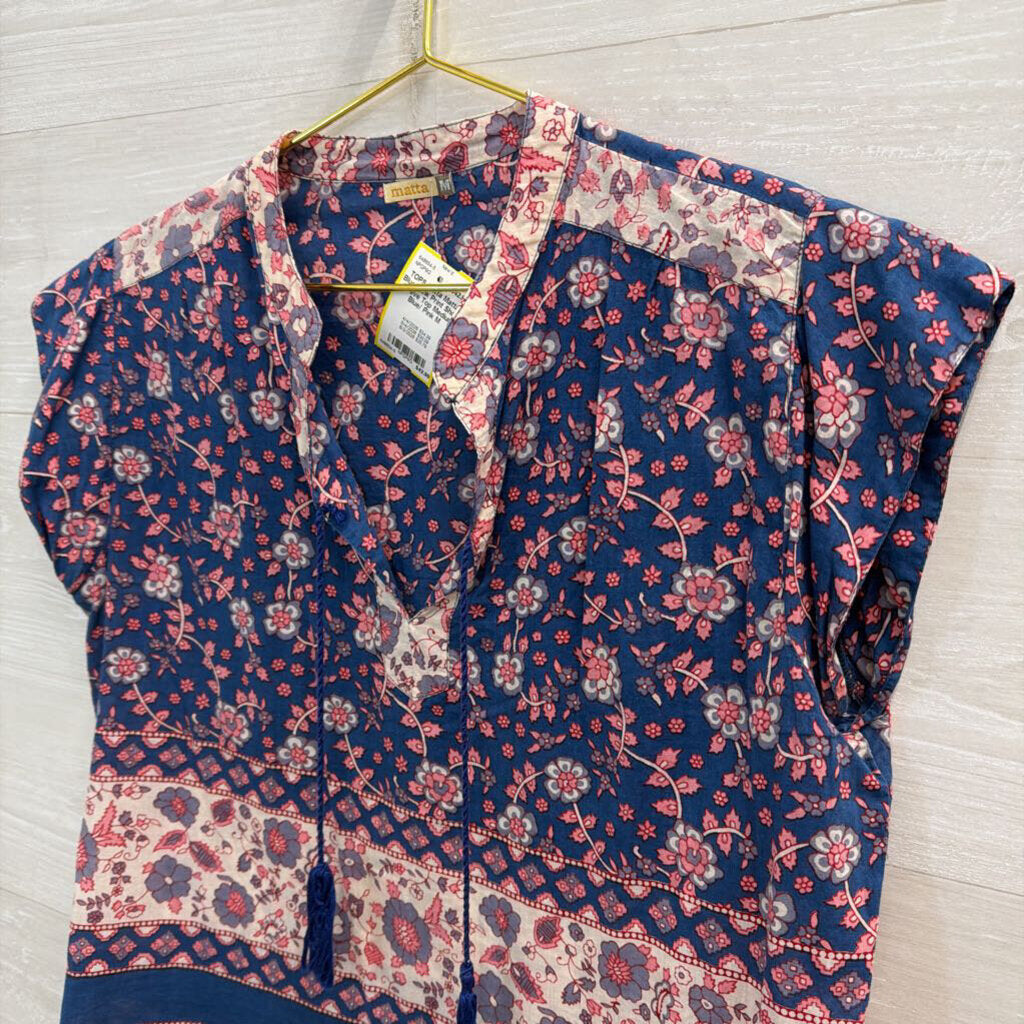 Matta Blue/ Pink Print Short Sleeve Top Medium