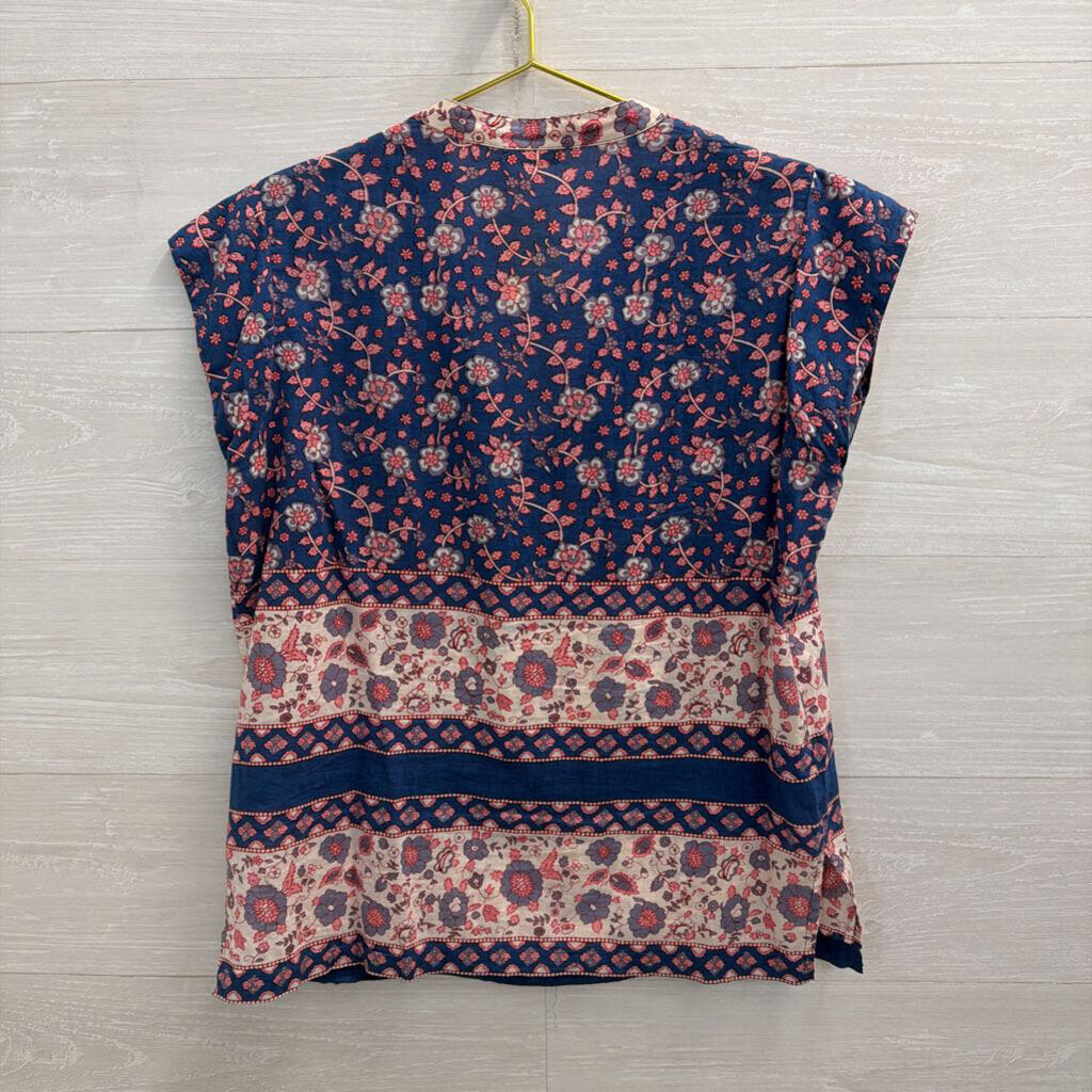Matta Blue/ Pink Print Short Sleeve Top Medium