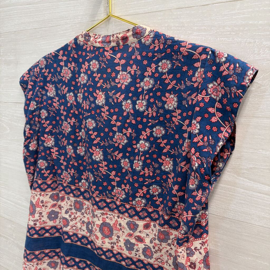 Matta Blue/ Pink Print Short Sleeve Top Medium