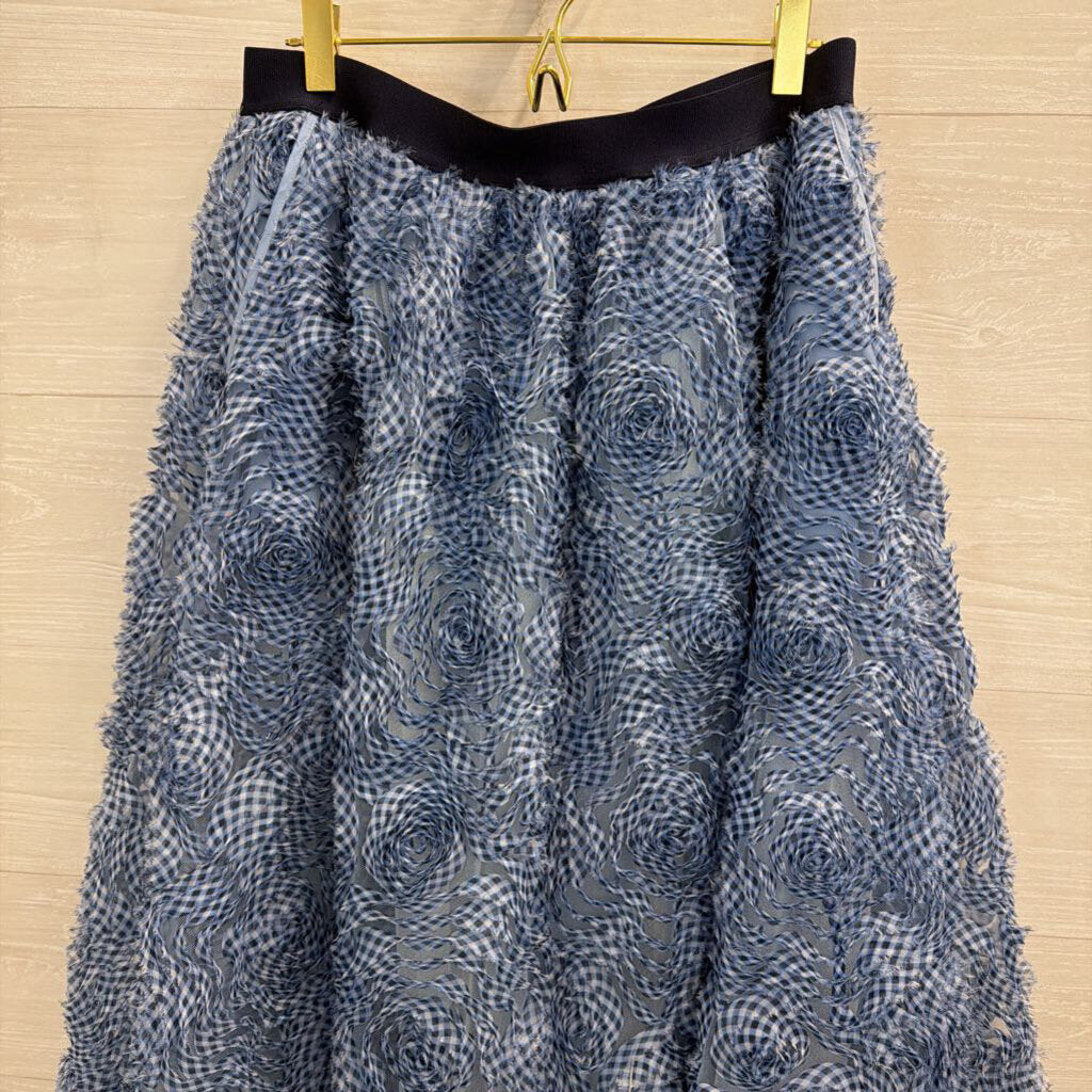 Carlisle Collection Blue Textured Gingham Rosette Midi Skirt 6