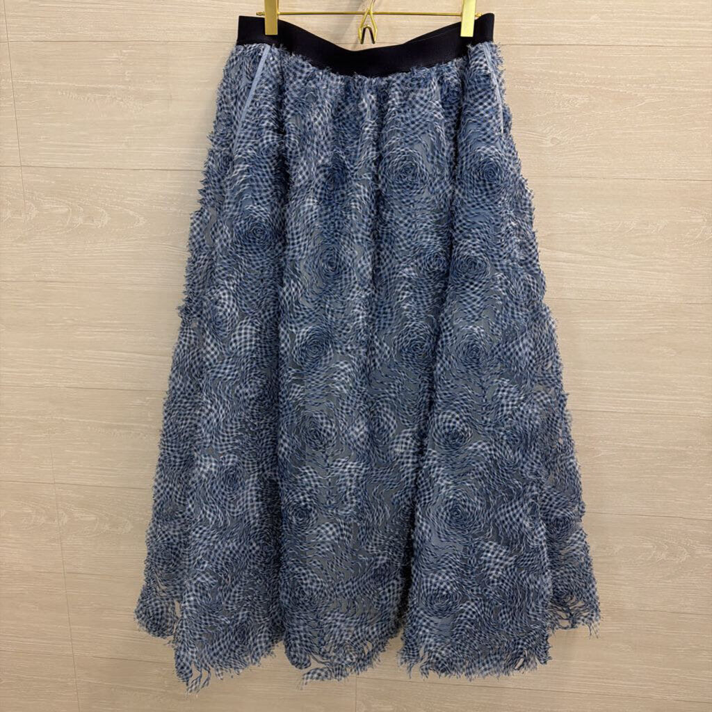 Carlisle Collection Blue Textured Gingham Rosette Midi Skirt 6