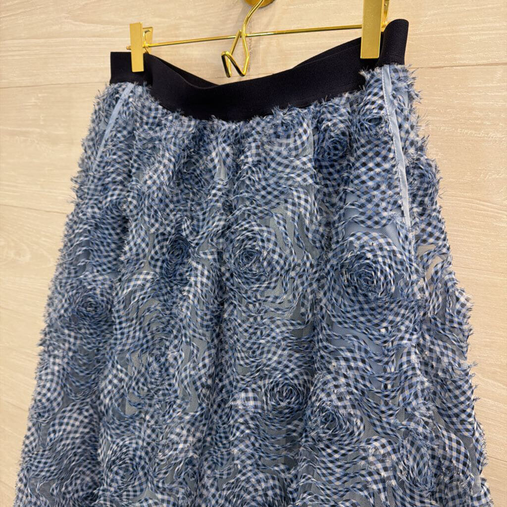 Carlisle Collection Blue Textured Gingham Rosette Midi Skirt 6