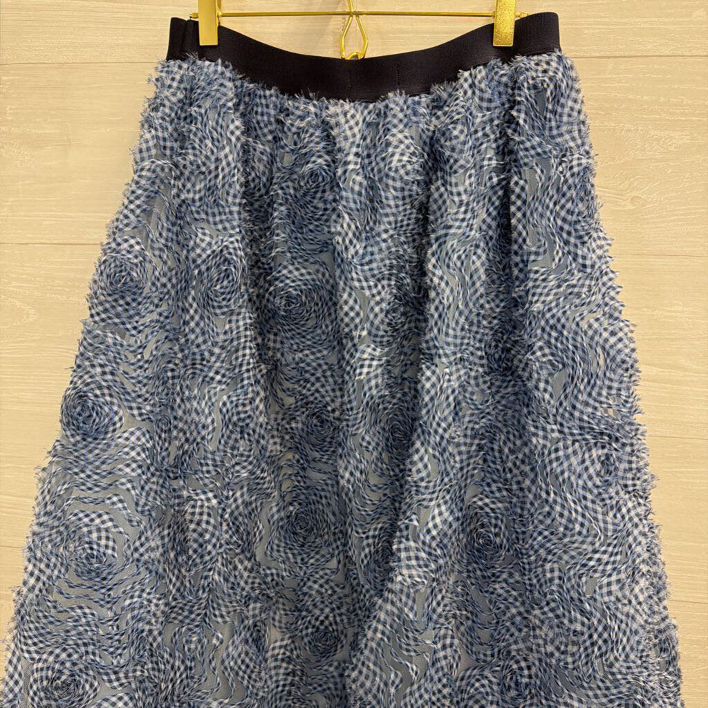 Carlisle Collection Blue Textured Gingham Rosette Midi Skirt 6