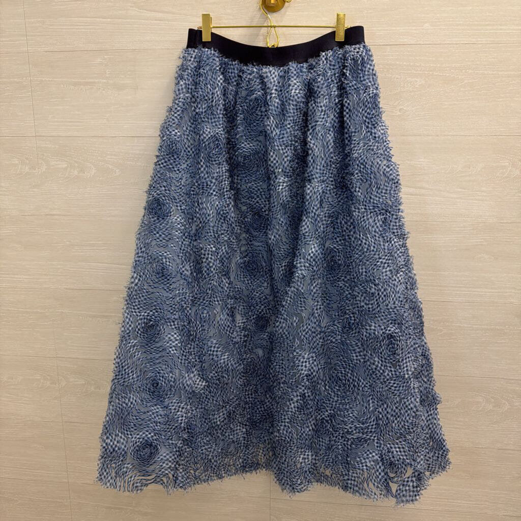 Carlisle Collection Blue Textured Gingham Rosette Midi Skirt 6