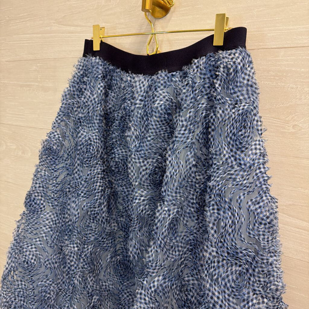 Carlisle Collection Blue Textured Gingham Rosette Midi Skirt 6