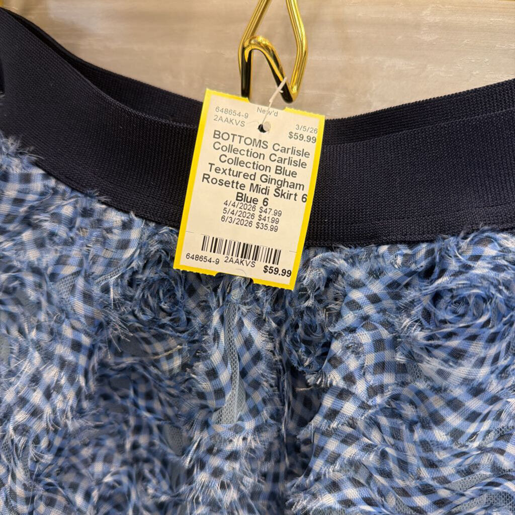 Carlisle Collection Blue Textured Gingham Rosette Midi Skirt 6